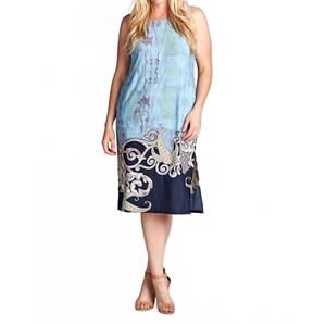 NEW EMERALD COLLECTION watercolor wash fitted sleeveless knee dress - plus in bl